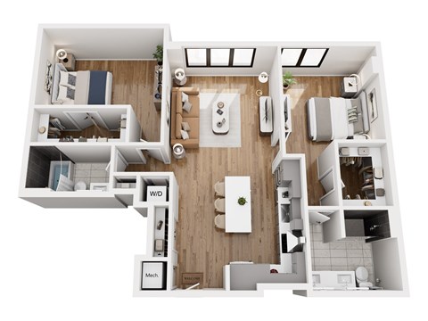 Floor plan for 2 beds, 2 baths, 1152 sqft